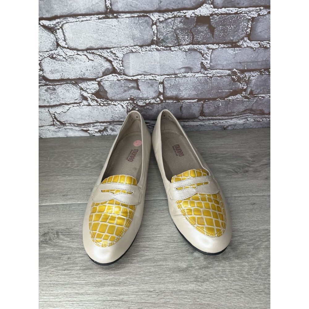 MUNRO Yellow Croc Embossed Pearl Beige Penny Loafers Shoes Women Sz 11M US/42EU - Picture 4 of 16